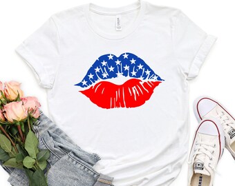 American Lips Shirt, American Flag Lips Shirt, 4th July Shirt, USA T-shirt, America Patriotic Shirt, Patriotic Lips Shirt, USA Lips Shirt