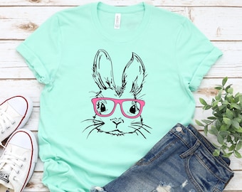 Easter Shirt, Easter Outfit, Easter Shirt Kid, Kid Easter, Bunny With Glasses Shirt, Easter Shirt for Woman, Easter Tshirt, Bunny Shirt
