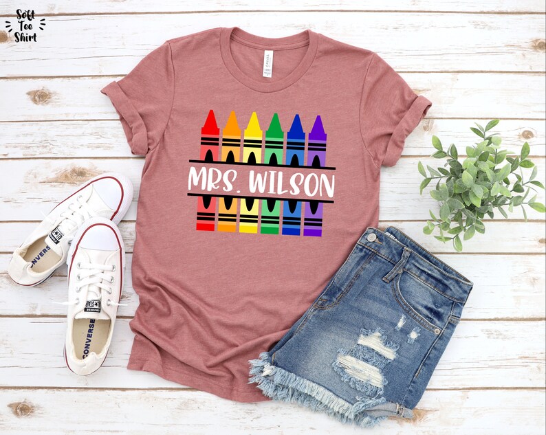 Customized Teacher Shirt, Personalized Name Teacher Shirt, Crayon Teacher Shirt, Elementary Teacher Shirt, Custom School Shirt, Teacher Gift image 3