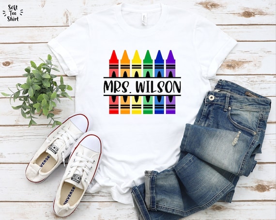 Customized Teacher Shirt, Personalized Name Teacher Shirt, Crayon Teacher Shirt, Elementary Teacher Shirt, Custom School Shirt, Teacher Gift
