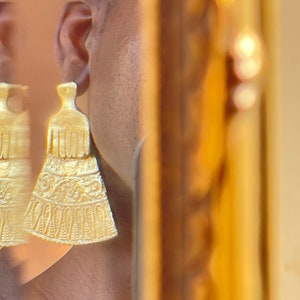 Chandelier Egyptian Pillar and Afro Pick Earrings Handcrafted with Floral and Hieroglyphic Details image 2