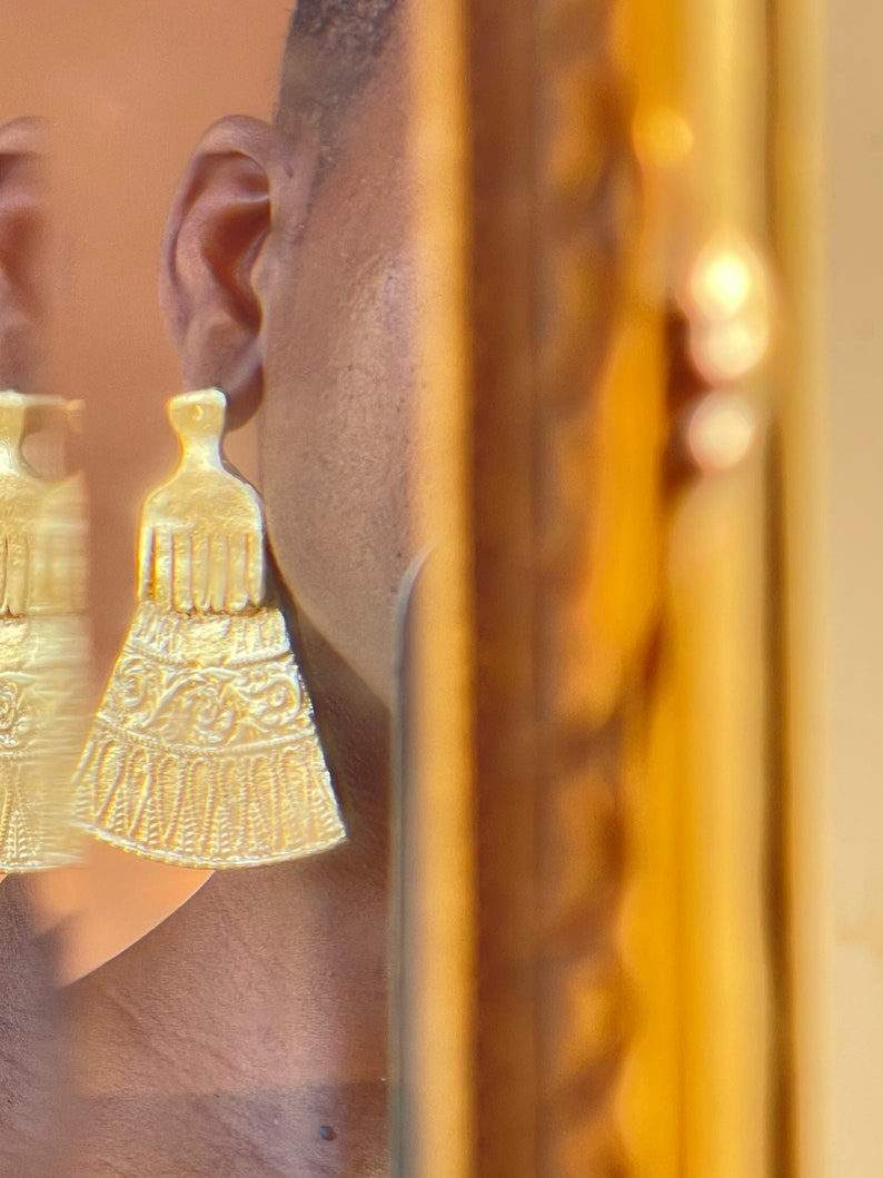 Chandelier Egyptian Pillar and Afro Pick Earrings Handcrafted with Floral and Hieroglyphic Details image 2