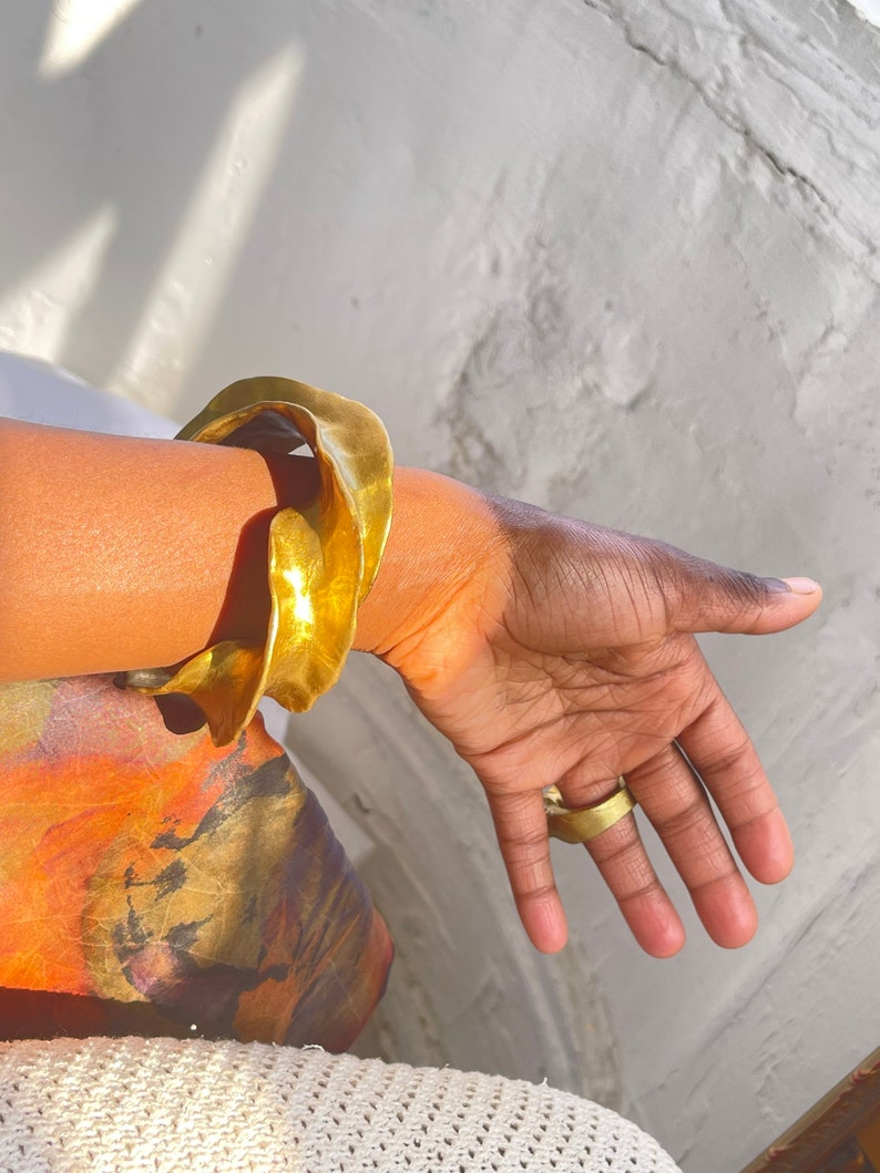 Gold Chunky Bracelet , Devine Wrist Cuff image 2