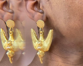 Dangling Bird” Earrings with Pearl Detailing