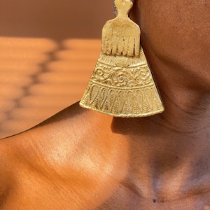 Chandelier Egyptian Pillar and Afro Pick Earrings Handcrafted with Floral and Hieroglyphic Details image 1