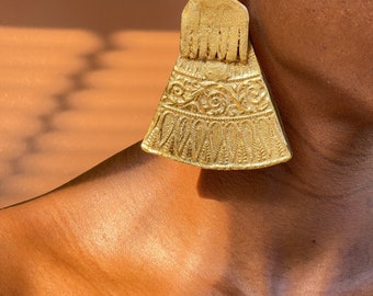 Chandelier Egyptian Pillar and Afro Pick Earrings - Handcrafted with Floral and Hieroglyphic Details