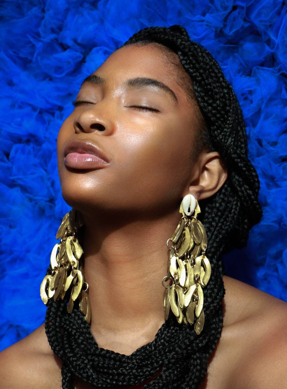 Zangbeto | Gold chandelier earrings made from Polymer Clay, black own…