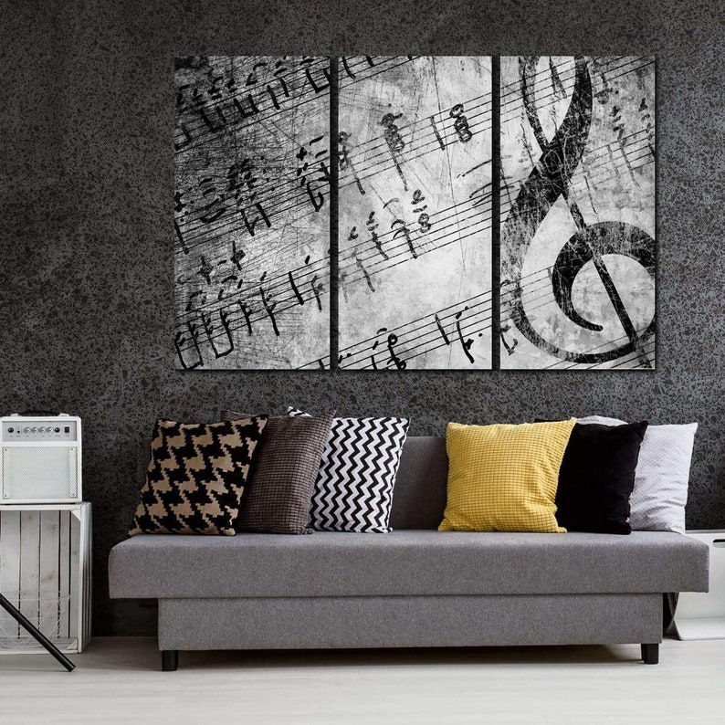 Black and White Wall Art Music Note Art Music Canvas Art Etsy