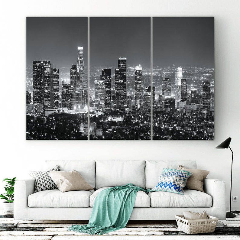 Los Angeles Skyline Wall Art Black And White LA Wall Decor Etsy