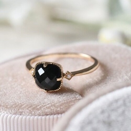 Dainty Black Onyx Ring Gemstone Ring Gold Minimalist Ring - Etsy