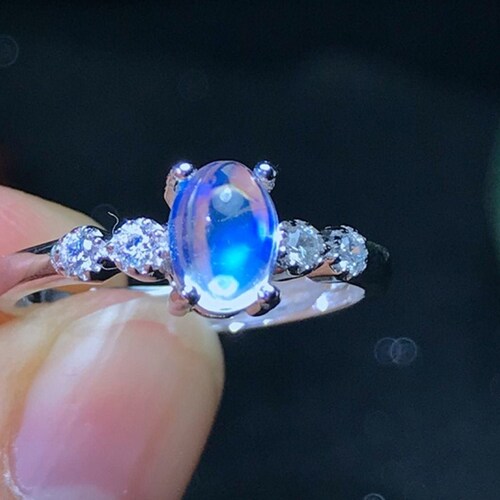 Nature Blue Moonstone Ring for Women Adjustable S925 Sterling - Etsy