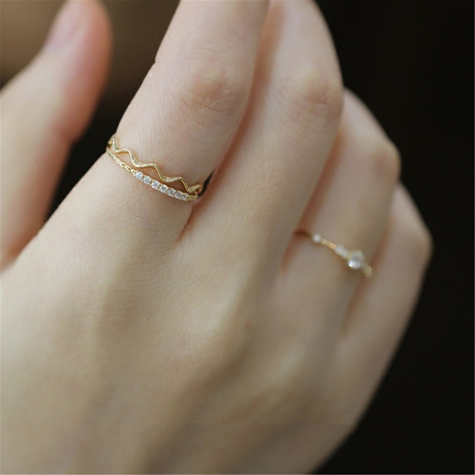 Simple Dainty Ring Wave Ring Gold Minimalist Ring Stacking Etsy