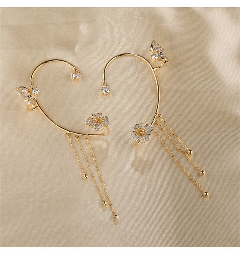 Gold Butterfly Earring Cuff Silver Ear Wrap No Piercing Etsy