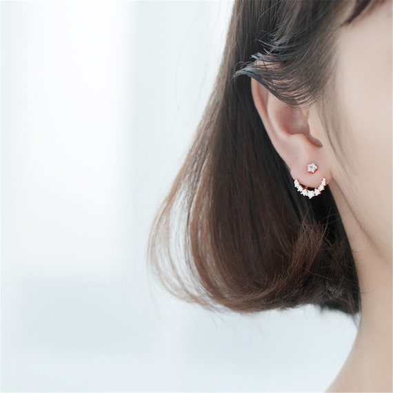Sterling silver Ear Jackets Front back earrings ear crawler | Etsy