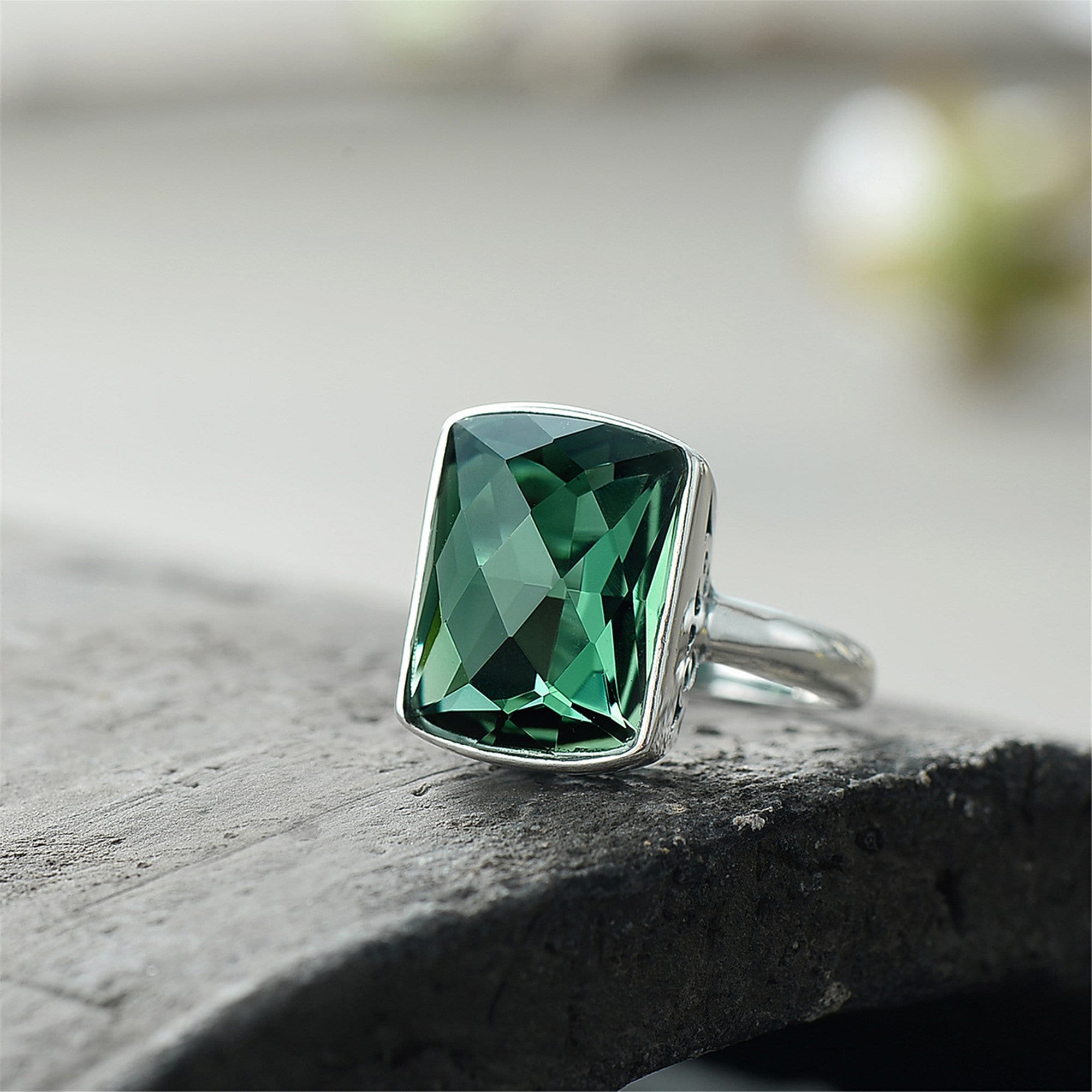 Green Stone Ring Sterling Silver Ring Vintage Ring Promise Etsy