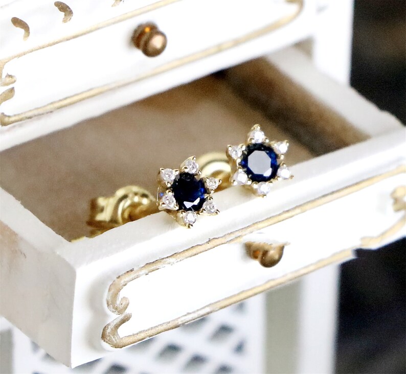 Blue Stone Stud Earrings Sterling Silver Earrings Gold Etsy