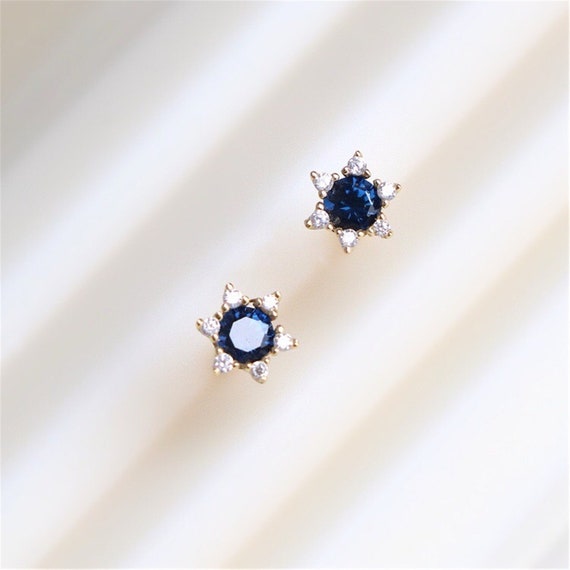 Blue Stone Stud Earrings Sterling Silver Earrings Gold Etsy