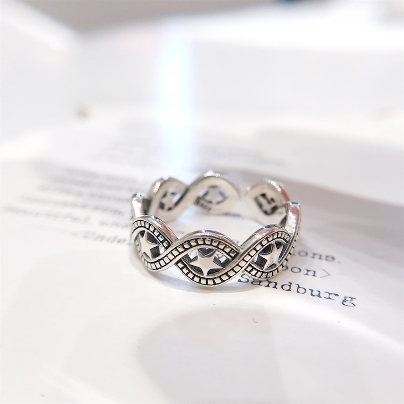 Open Ring 925 Sterling Silver Ring Vintage Ring. Adjustable Ring Twist Star Ring