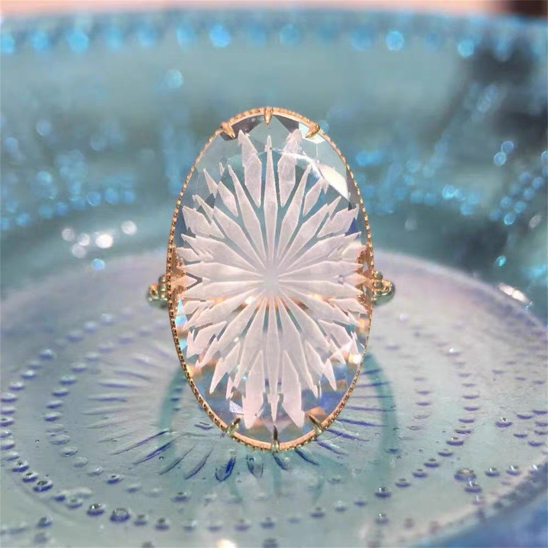 Big Clear Quartz Ring Oval Cut Ring Snowflake Ring Gold Etsy