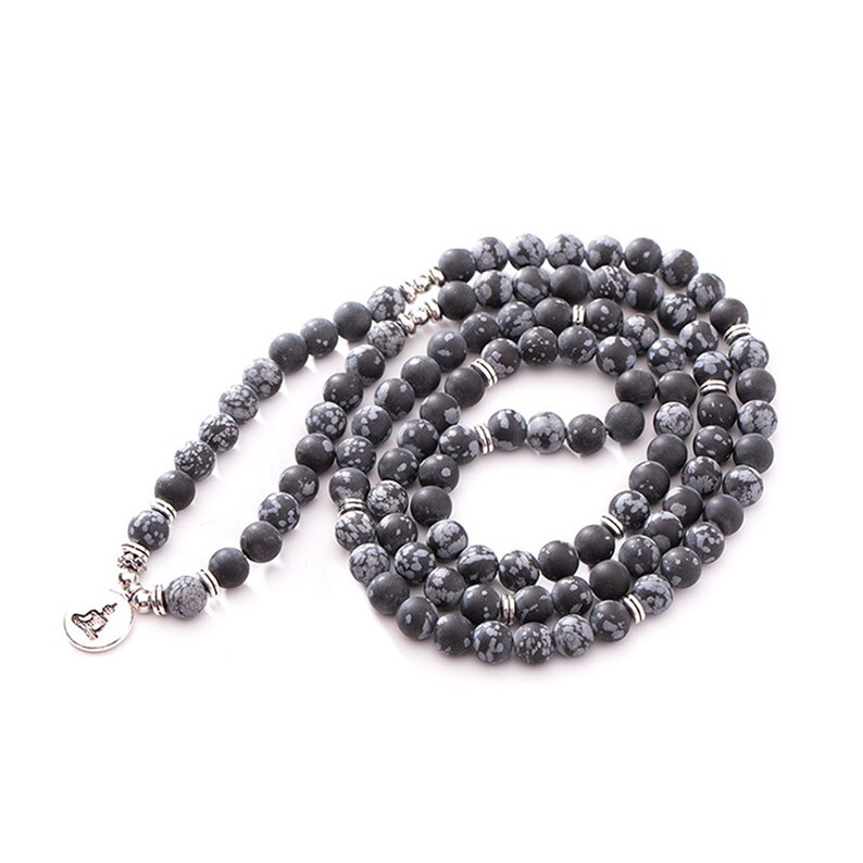 108 Mala Beads Necklace,Buddha Bracelet. Sknowflake Obsidian Stone Wrap Bracelet For Women,108 Mala Bracelet