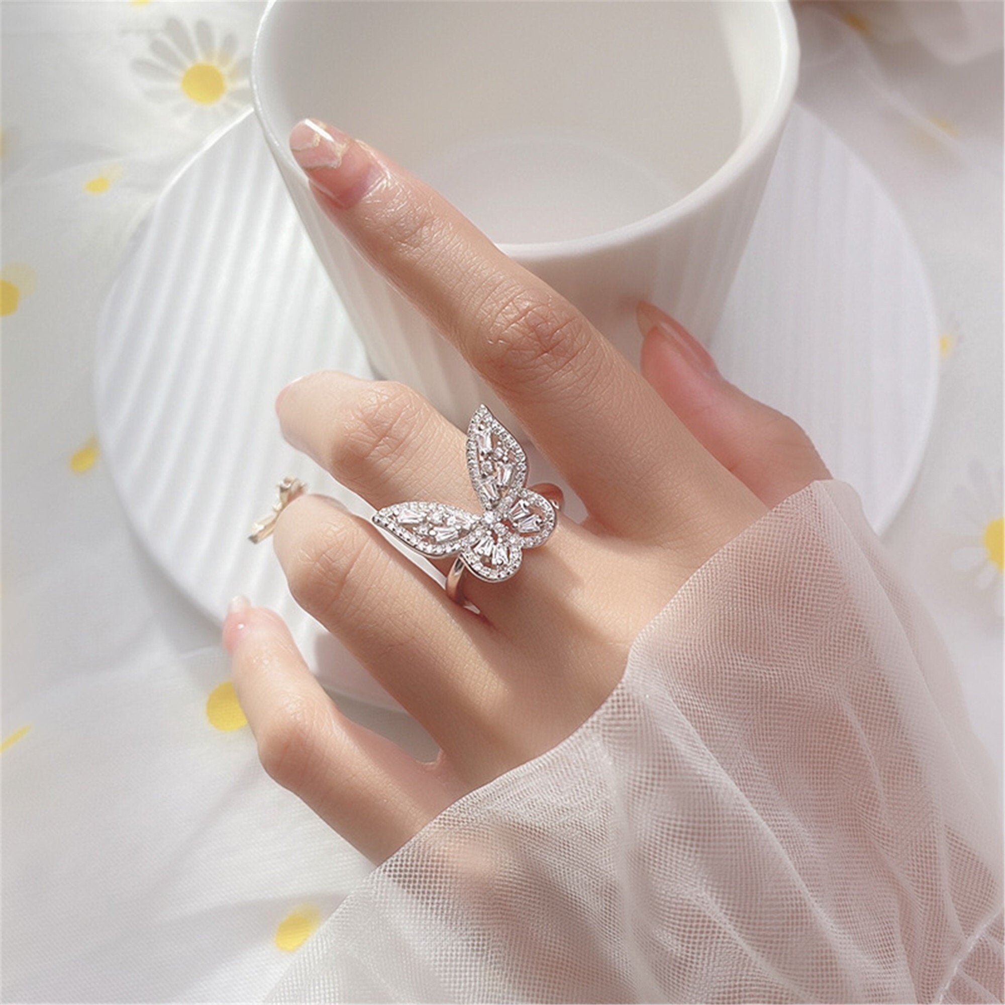 Big Butterfly Ring Sterling Silver Ring Adjustable Ring Etsy