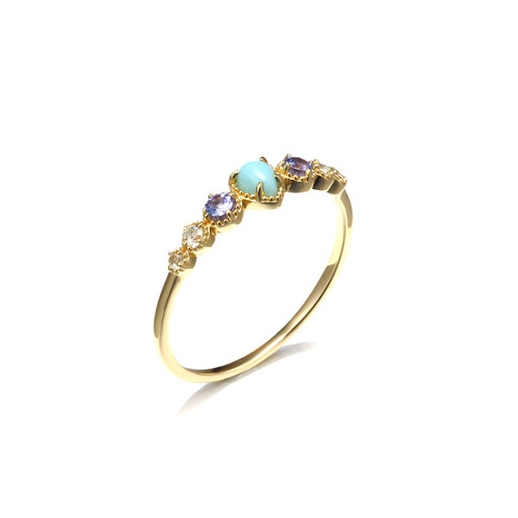Dainty Larimar Ring Gold Minimalist Ring Stacking Ring | Etsy