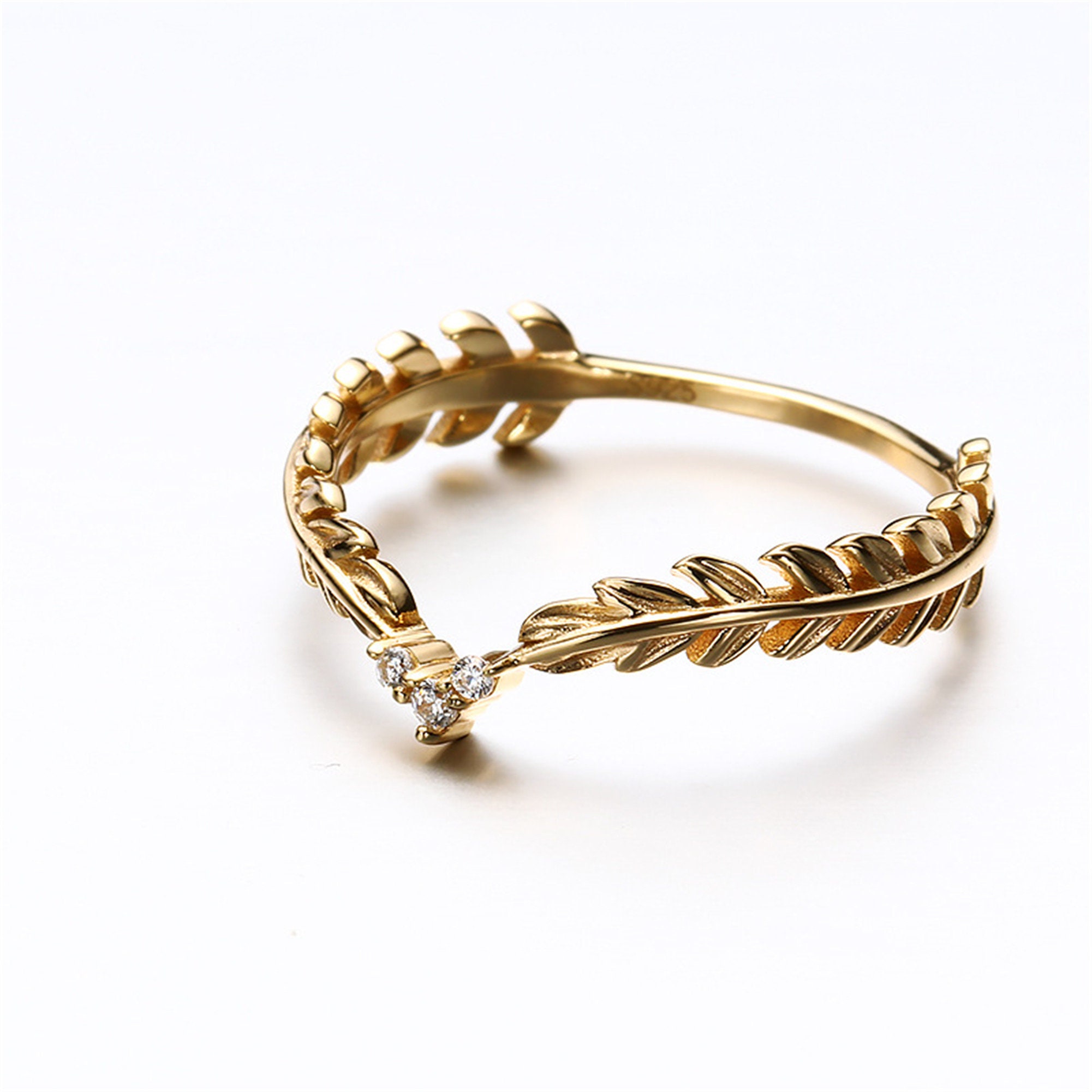 Dainty Leaf Ring Simple Stacking Ring Gold Minimalist Etsy