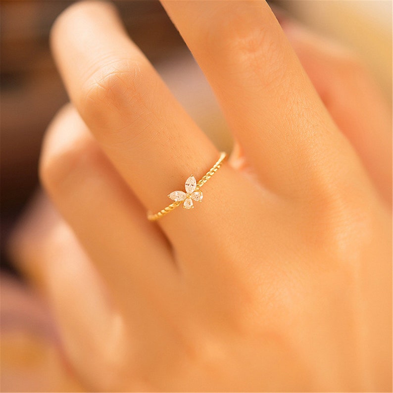 Dainty Butterfly Ring, Gold Minimalist Ring, Stacking Ring, Simple Cubic Zirconia Ring,  Sterling Silver Ring, Thin Ring, Vintage Ring. 