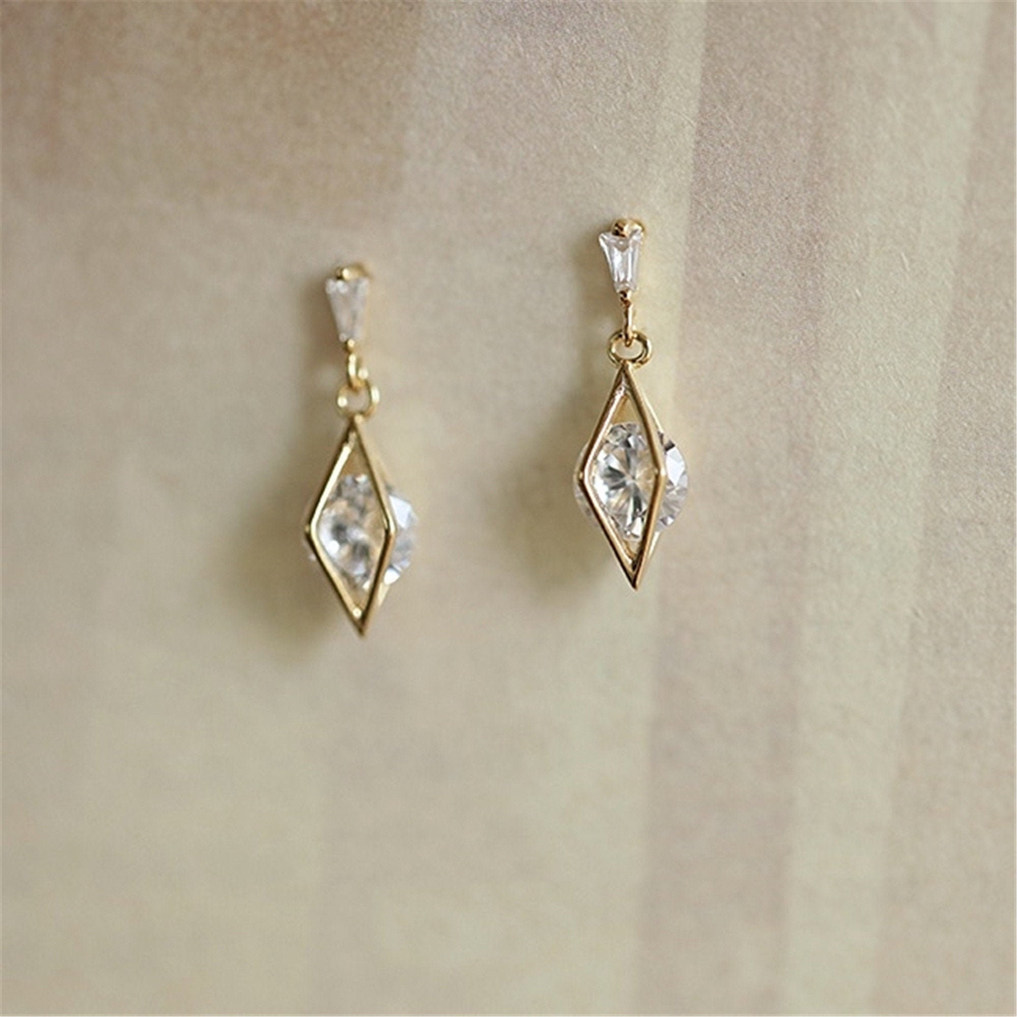Diamond Shape Dangle Earrings Gold Drop Earrings Etsy