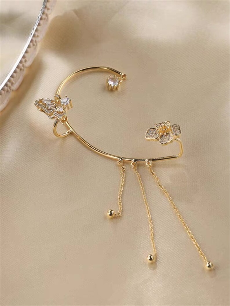 Gold Butterfly Earring Cuff Silver Ear Wrap No Piercing Etsy