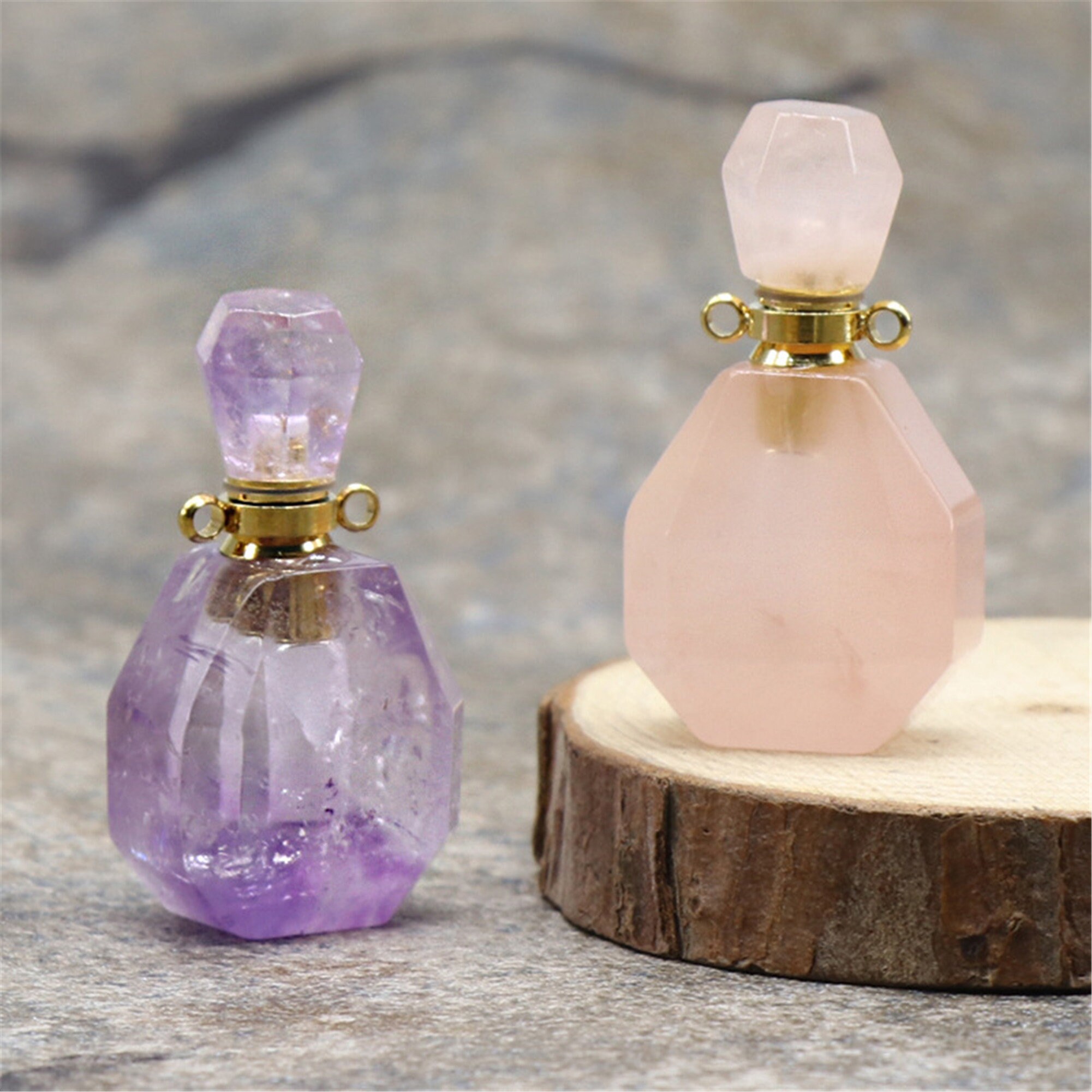 Natural Gemstone Perfume Bottle Pendant Perfume Bottle Etsy