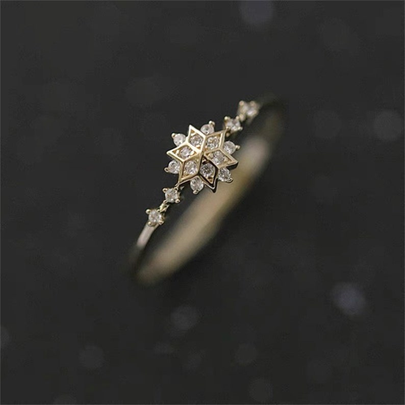 Dainty Snowflake Ring, Gold Minimalist Ring, Stacking Ring, CZ Ring, Simple Ring, Sterling Silver Ring, Thin Ring, Matching Ring 