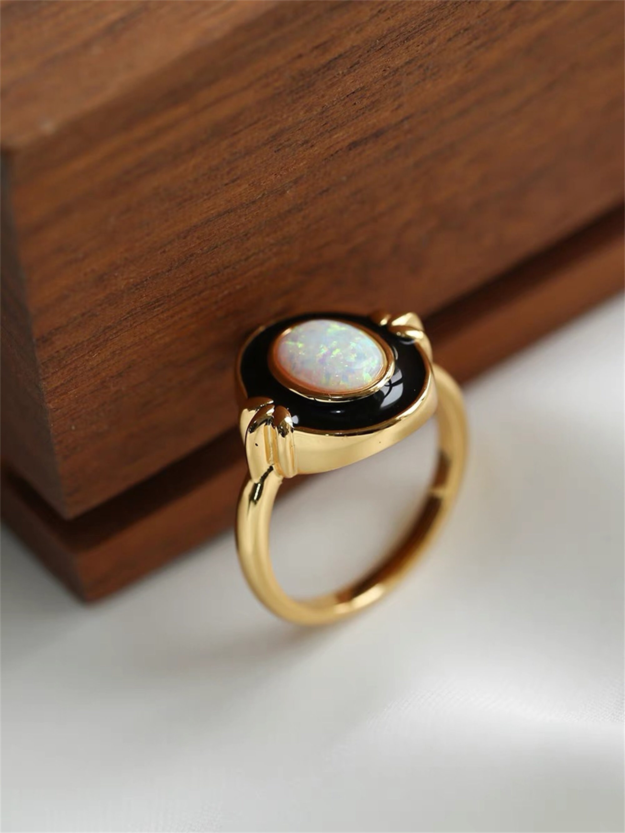 Dainty Opal Ring Enamel Ring Gemstone Ring Gold Minimalist - Etsy