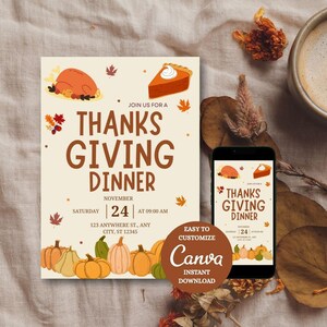 Editable Thanksgiving Dinner Invitation: Friendsgiving Evite (Digital Download)