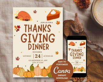 Invitación editable para la cena de Acción de Gracias: Friendsgiving Evite (Descarga digital)