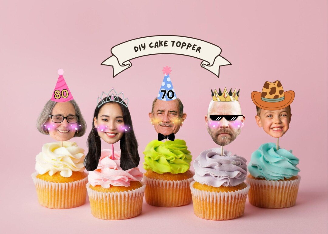 Custom Photo Cupcake Toppers: DIY Party Decorations (PDF Download) - Etsy