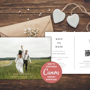 Travel Theme Wedding Invitation Postcard Template (Canva Editable Digital Download