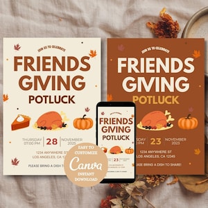 Friendsgiving Potluck Invitation: Editable Thanksgiving Dinner Invite (Digital Download)