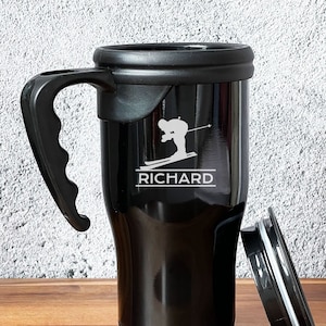 Personalized Ski Gifts Engraved 14 Oz Stainless Steel Travel Mug Handle, Ski Coffee Travel Mug Fathers Day Birthday Gifts DM127
