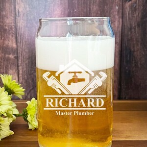 Plumber Personalized Engraved Can Beer Glass, Etched Can Beer Gift, Plumbers&#39; Gifts, Gifts for Plumbers DM30