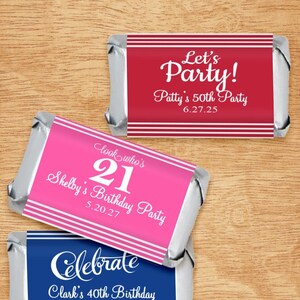 Set of 30 Birthday Personalized Hershey's Miniatures Labels (Stickers Only), Birthday Party Personalized Hershey's Mini Labels DM4