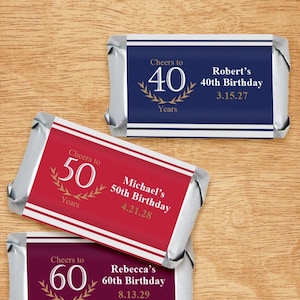 Set of 30 Cheers To Years Wreath Personalized Hershey's Miniatures Labels, Anniversary Birthday Personalized Hershey's Mini DM120
