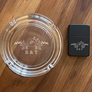 Rustic Floral Personalized Etched Engraved Round Cigarettes Ashtray, Birthday Gifts, Etched Glass, Round Ashtray ED51N