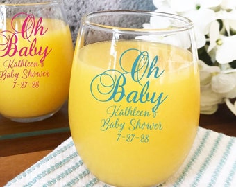 Set of 24 Oh Baby Shower Custom Stemless 9 Ounce Glass Wine Box SOLD Separately, Baby Favors, Party Favors DM16-A8