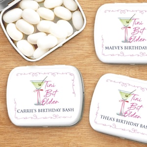 Birthday Bash Favors, Set of 10 A Tini Bit Older Personalized White Mint Tin Favor Box, Birthday Personalized Empty Tin Favors DM217