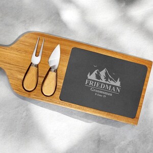 Personalized Acacia Wood & Slate Cheese Board: Groomsmen Gift Set