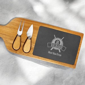 Personalized Billiards Slate Cheese Board: Acacia Wood Paddle, Pool Gift