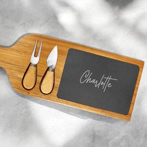 Personalized Wine and Cheese Board: Slate & Acacia Wood Paddle