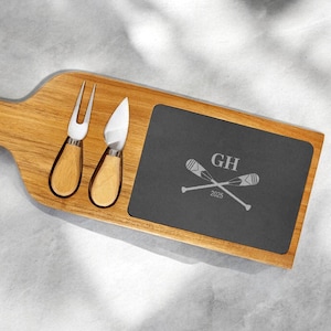 Personalized Acacia Wood & Slate Cheese Board with Knives: Rowing Gift