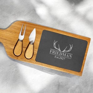 Personalized Hunting Gift: Slate & Wood Cheese Board with Knives
